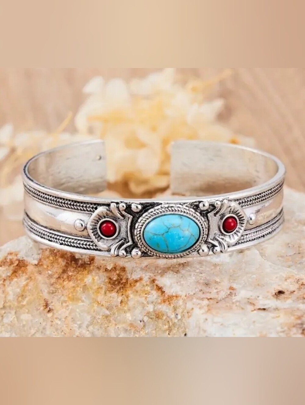 NWOT Silver Turquoise & Red Accent Cuff Bracelet - Women Jewelry